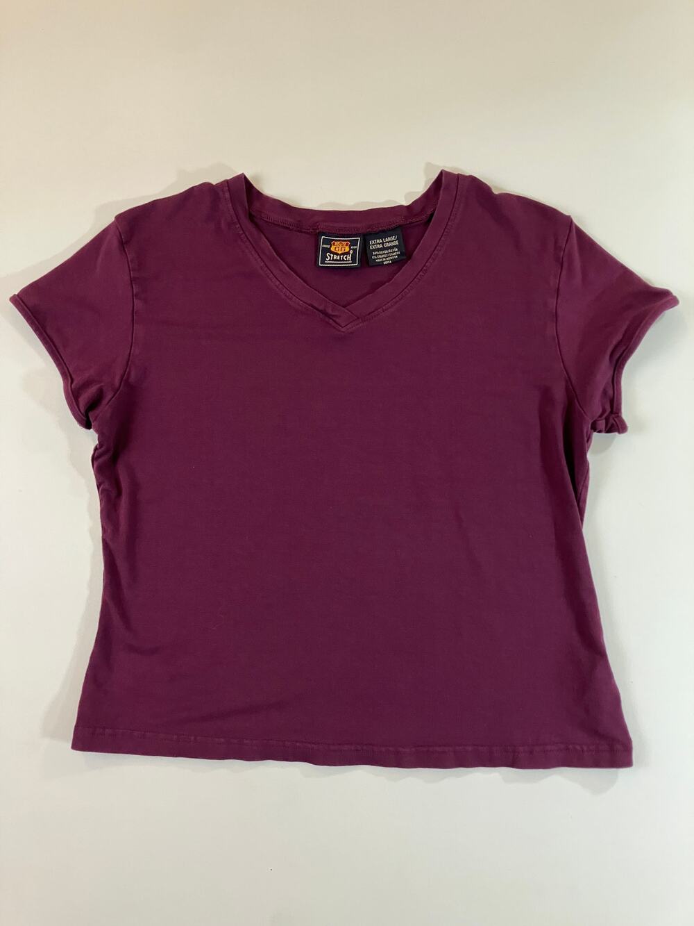 Vintage Route 66 Stretch Women's XL Plum Purple V Neck T Shirt Made Korea Y2K